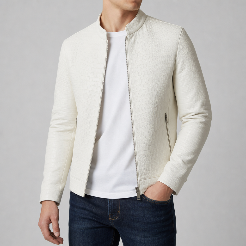 Valeri Croc Embossed Leather Jacket