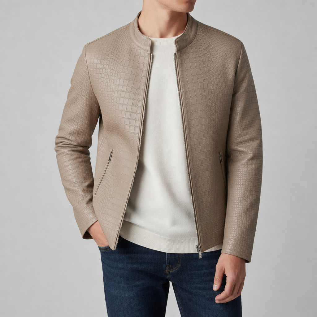 Valeri Croc Embossed Leather Jacket