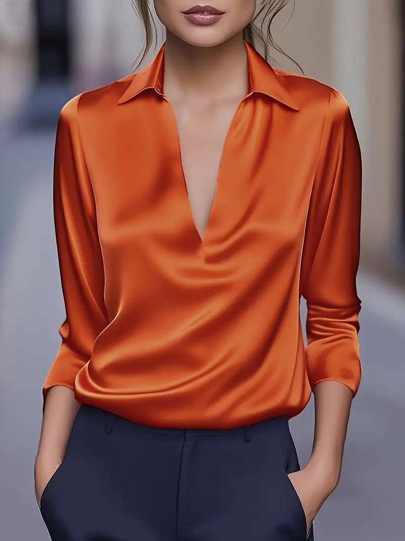 Adeline Satin Draped Collar Blouse