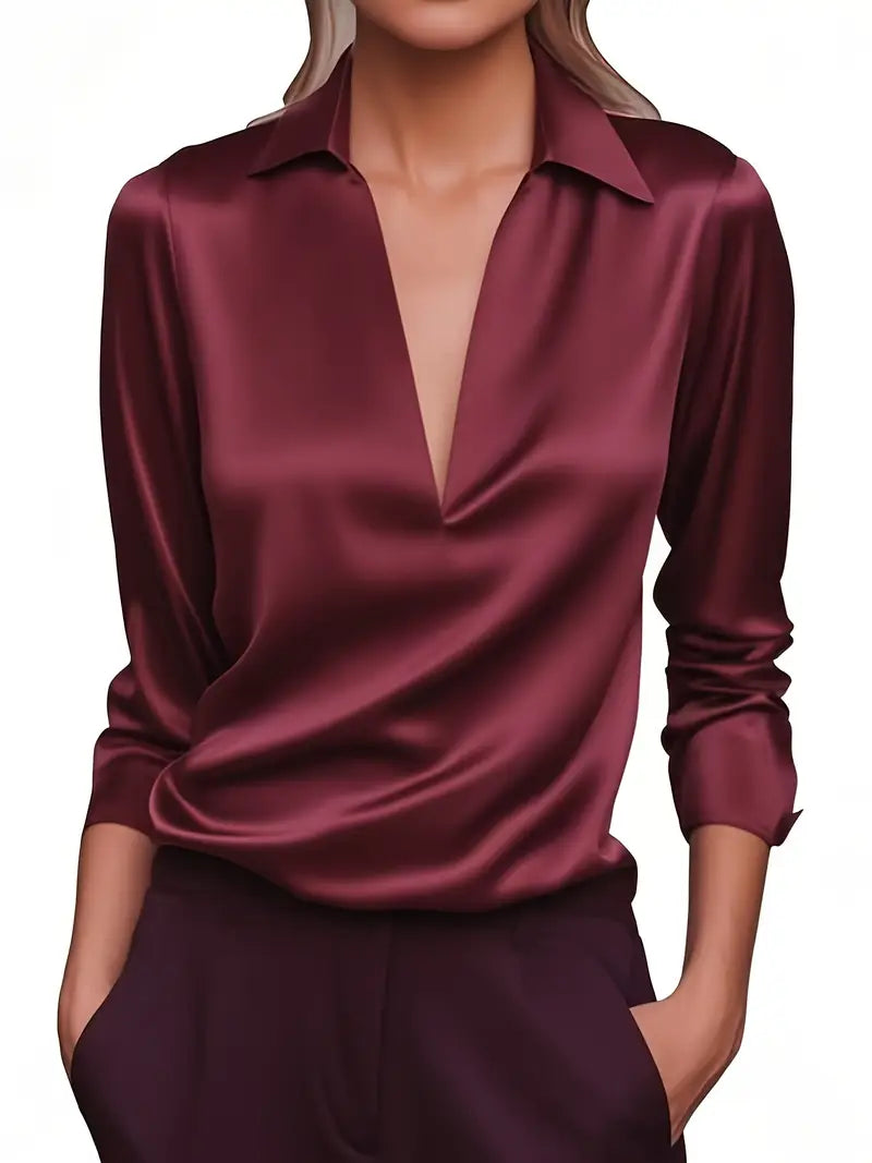 Adeline Satin Draped Collar Blouse