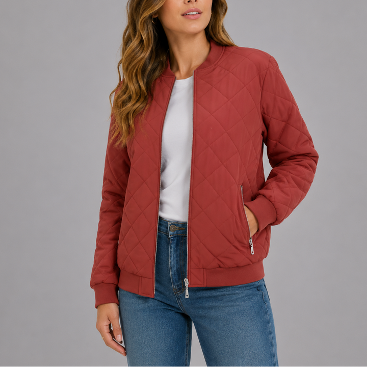 Giselle Quilted Bomber Collarless Jacket