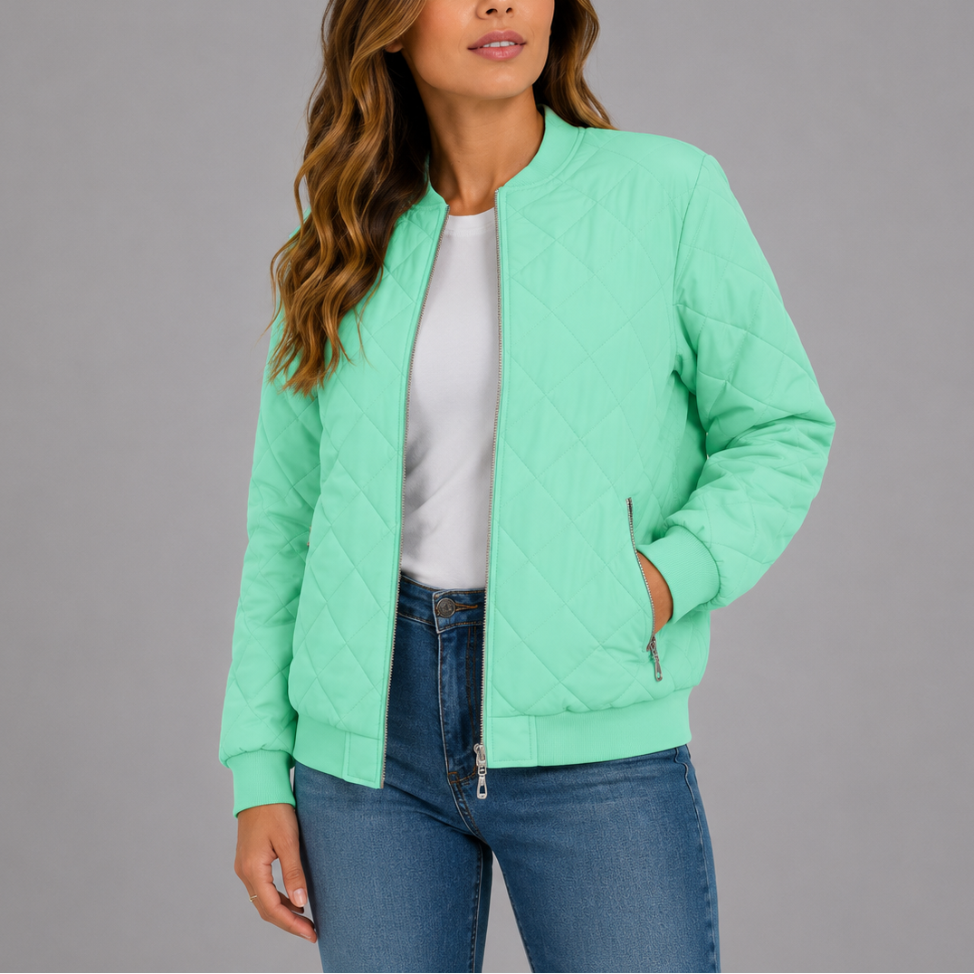 Giselle Quilted Bomber Collarless Jacket