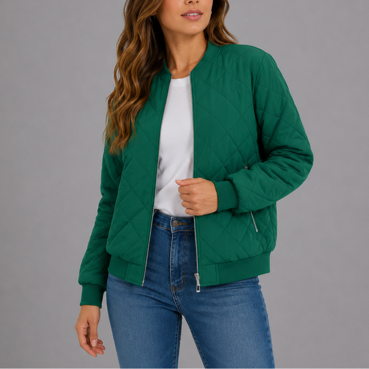 Giselle Quilted Bomber Collarless Jacket