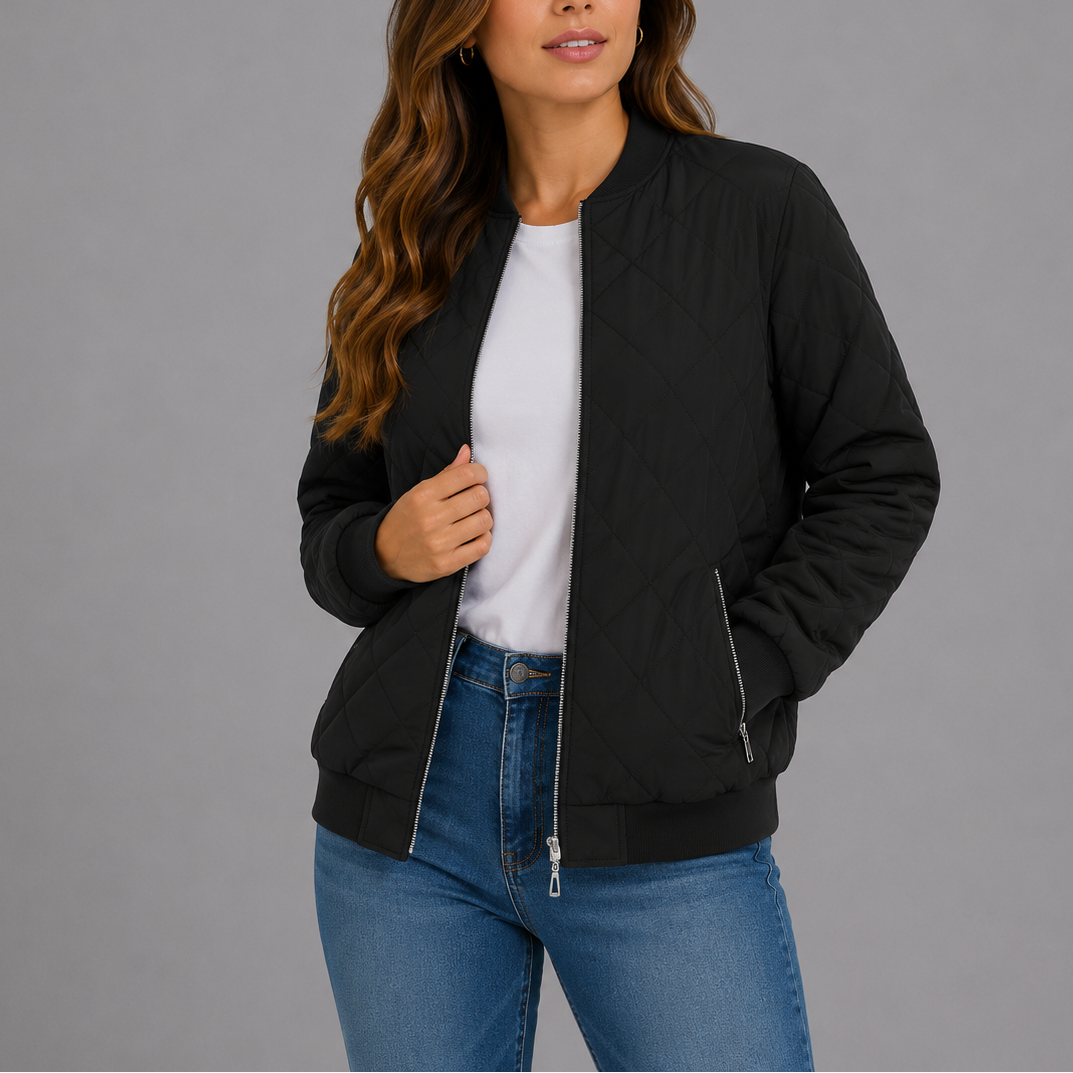 Giselle Quilted Bomber Collarless Jacket