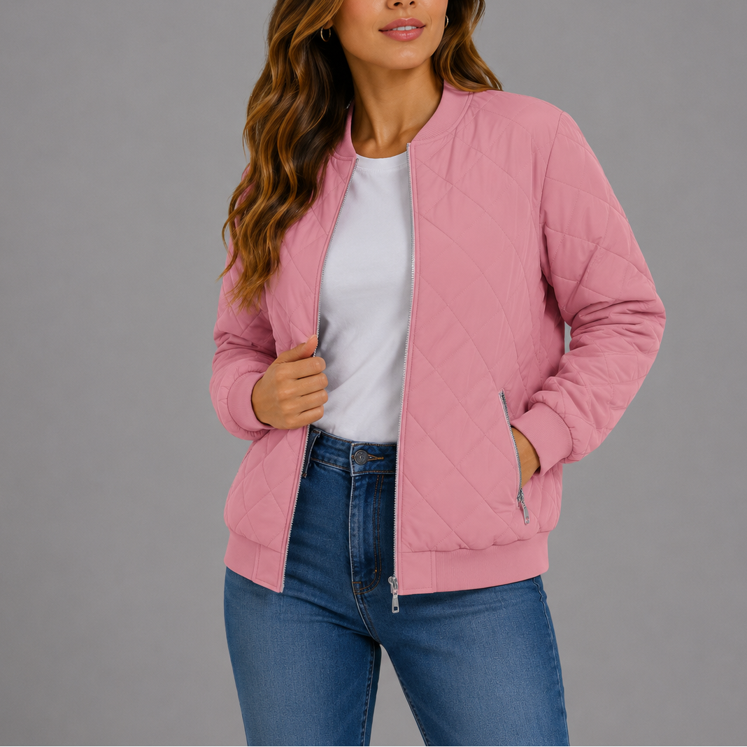 Giselle Quilted Bomber Collarless Jacket