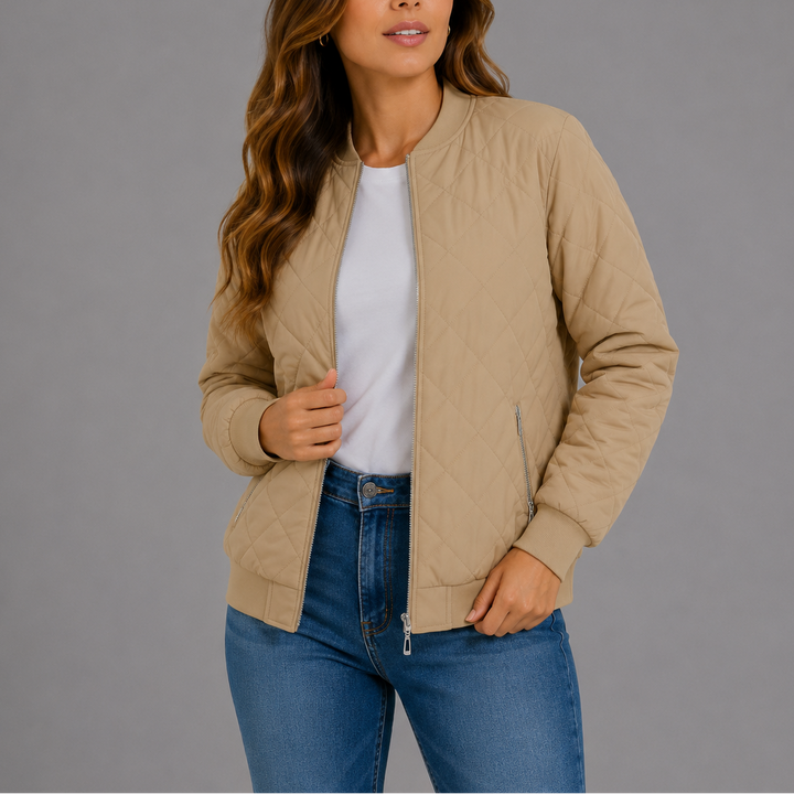 Giselle Quilted Bomber Collarless Jacket