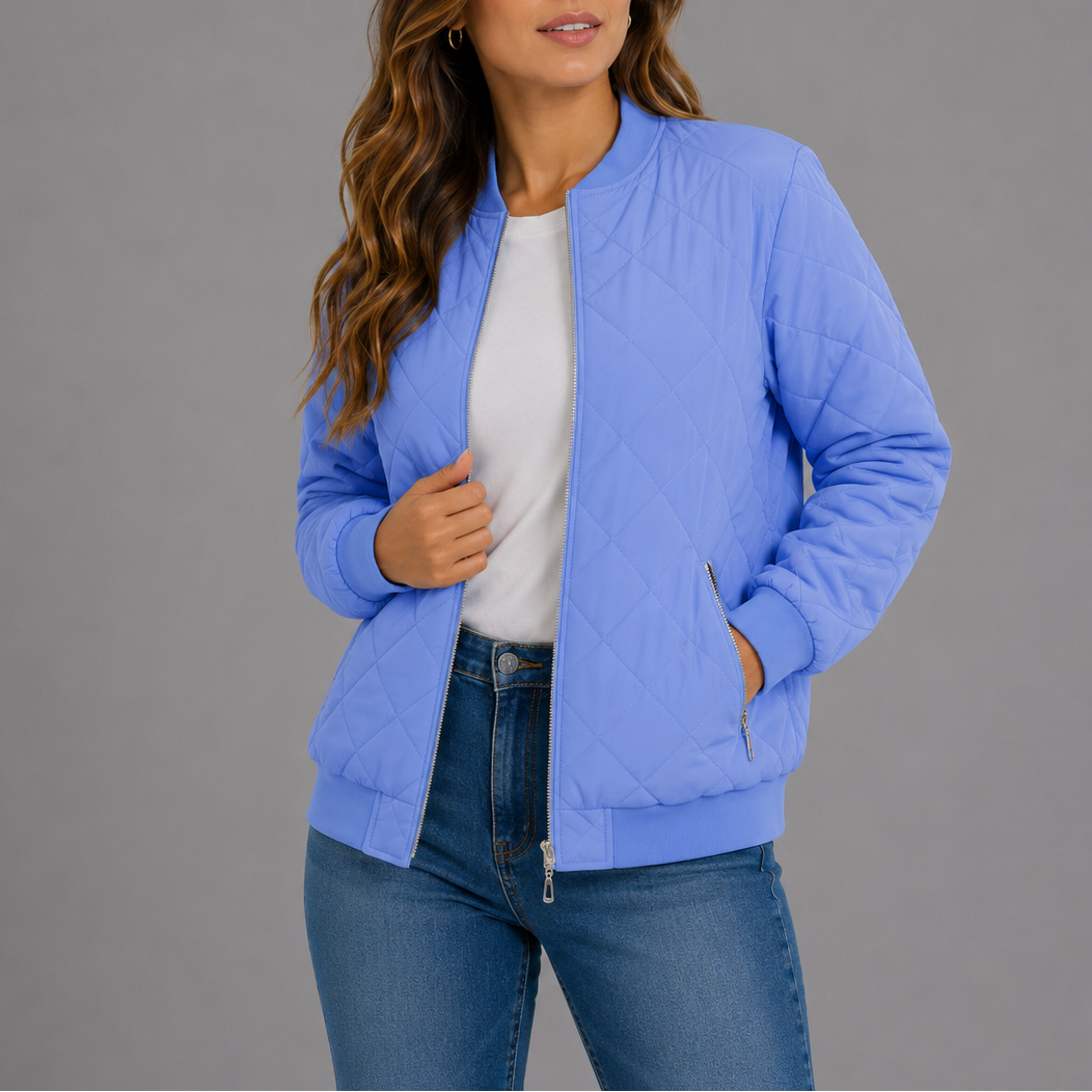 Giselle Quilted Bomber Collarless Jacket