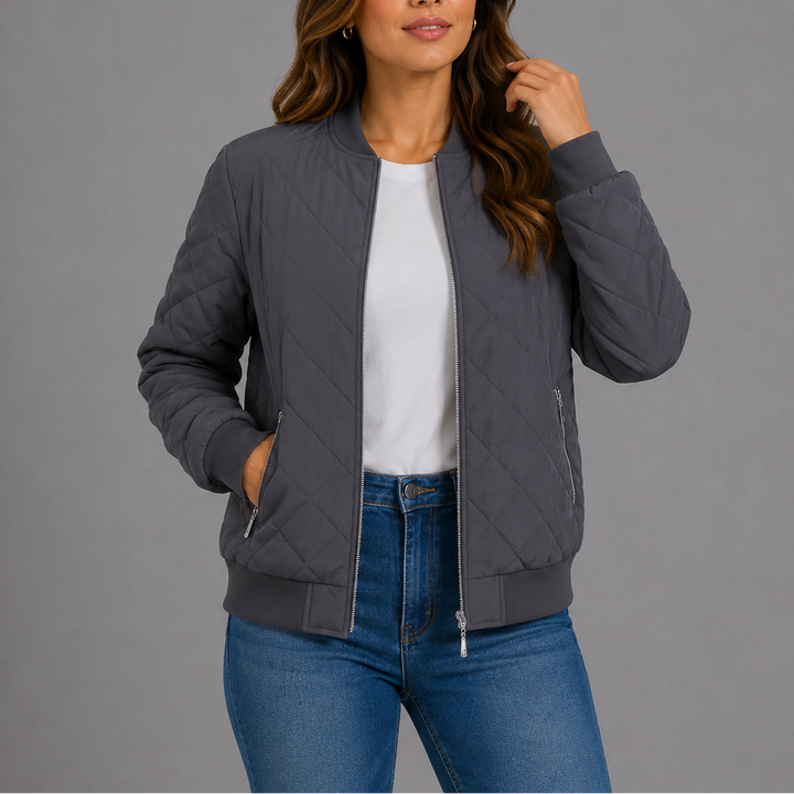 Giselle Quilted Bomber Collarless Jacket