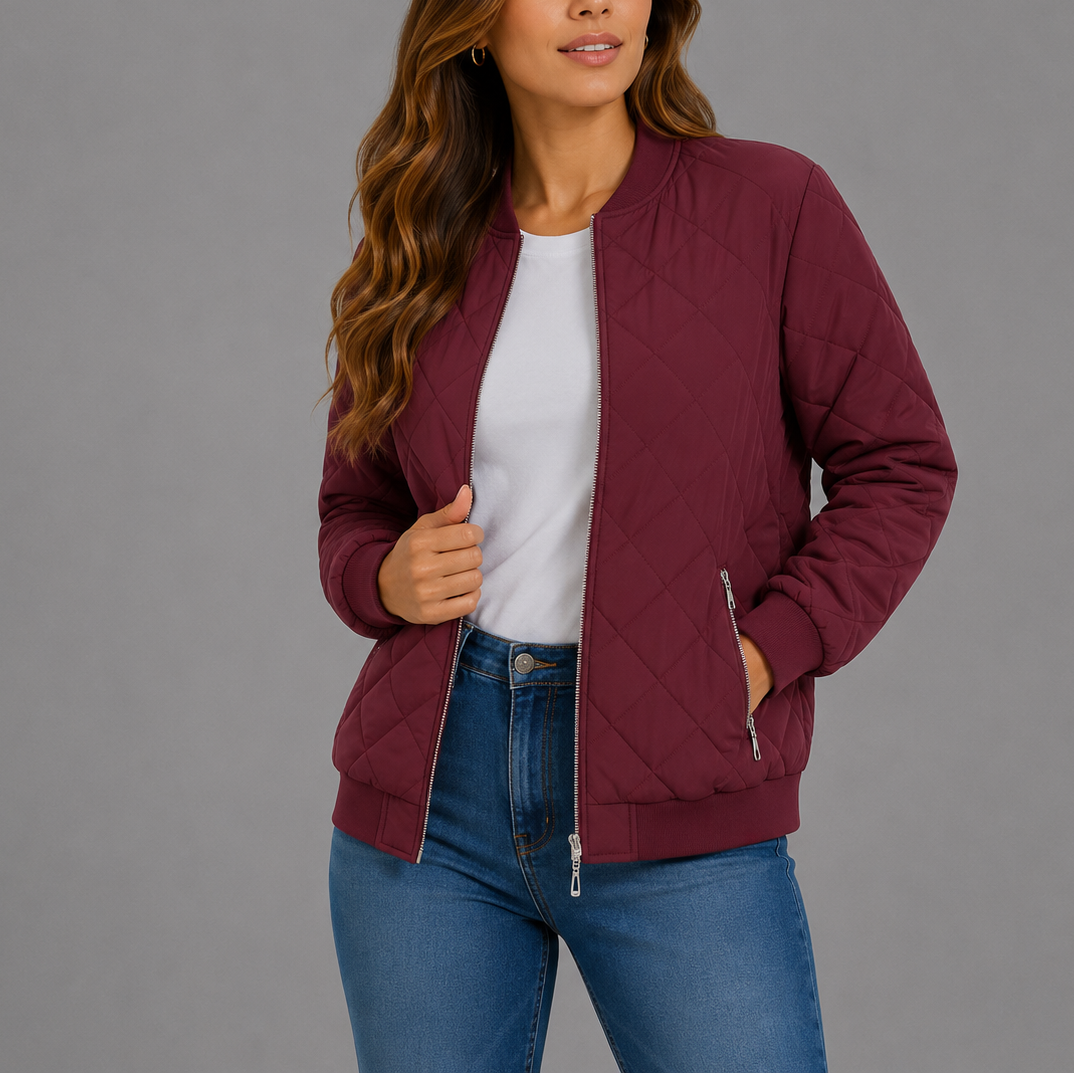 Giselle Quilted Bomber Collarless Jacket