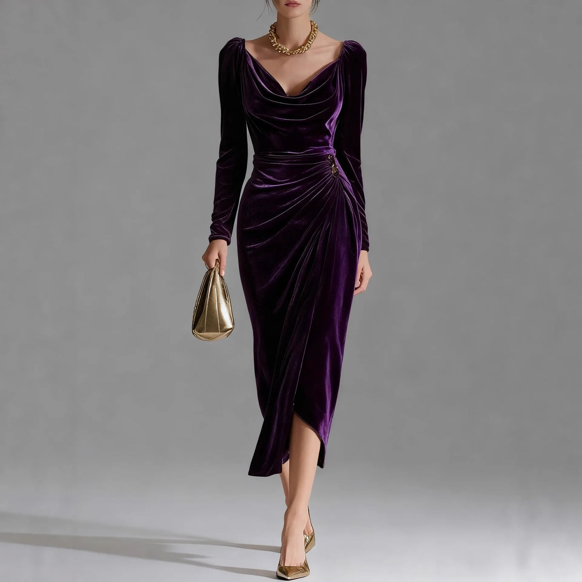 Veronica Velvet Ruched Midi Dress