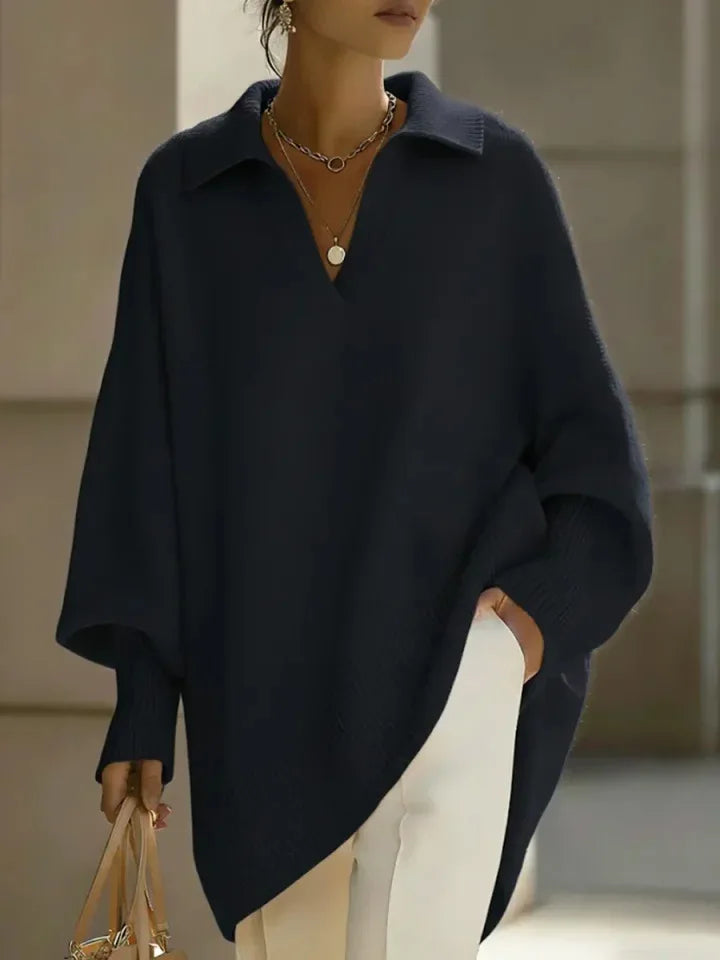 Sable Oversized V Neck Knit Sweater