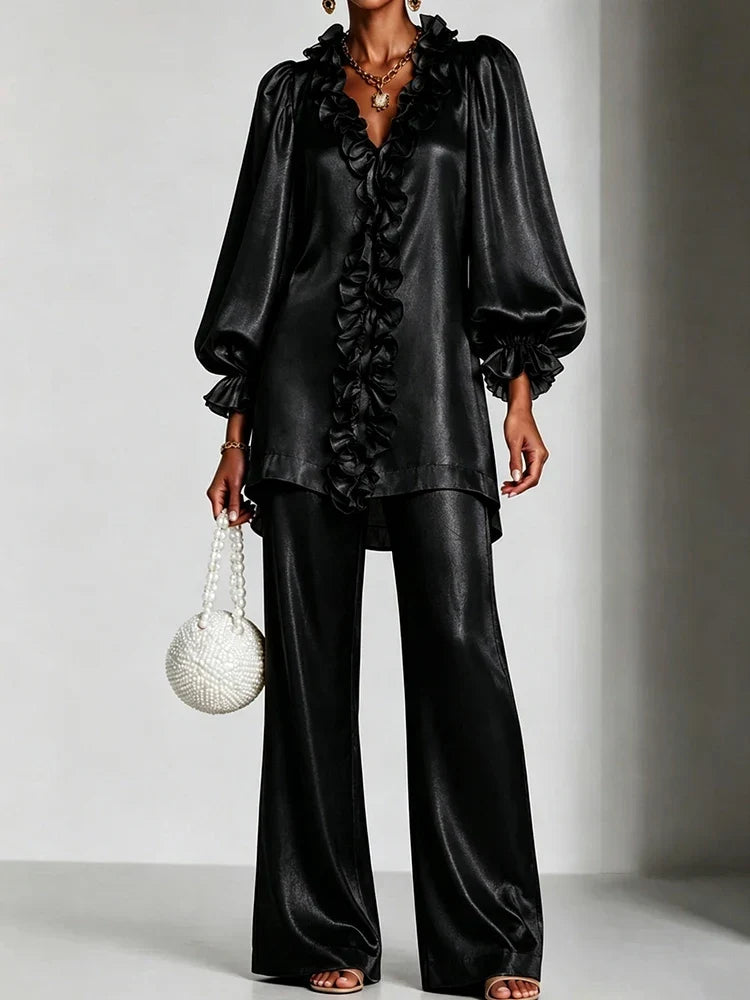 Rosalie Ruffle V-Neck Set