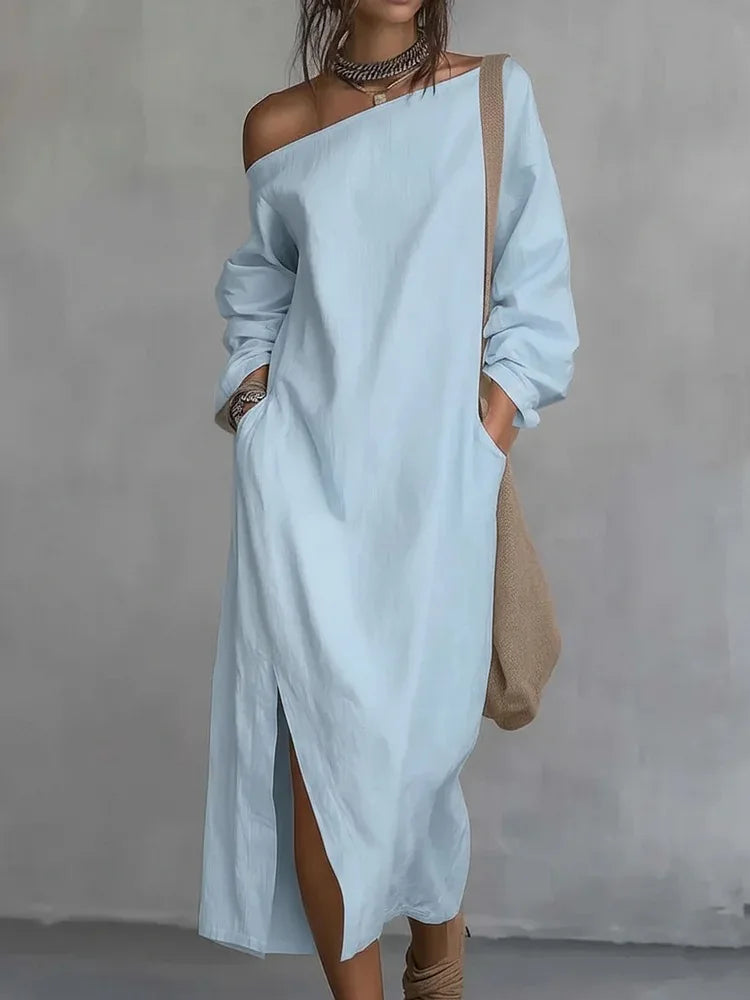 Valencia One Shoulder Linen Maxi Dress