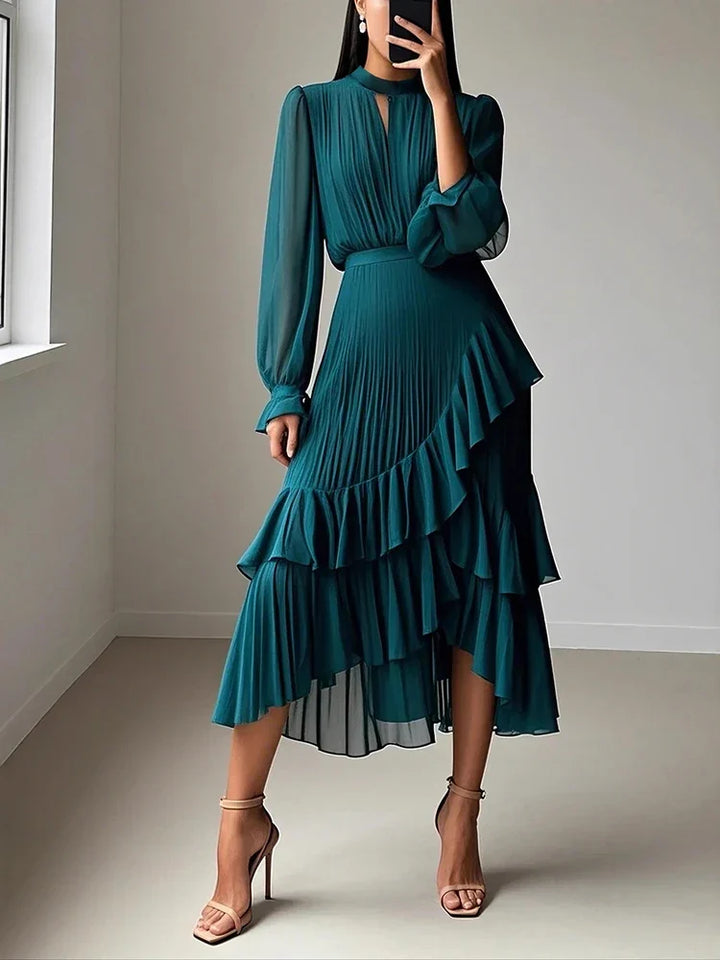 Lucille Pleated Ruffle Midi Dress