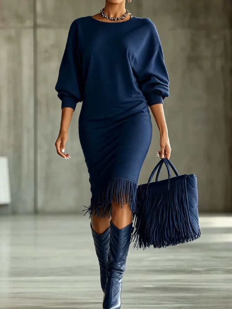 Adaline Fringe Hem Sweater Dress