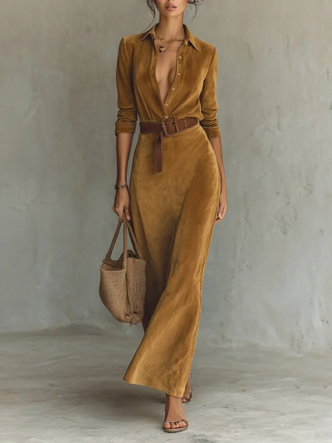 Evangeline Brushed Velvet  Shirt Dress