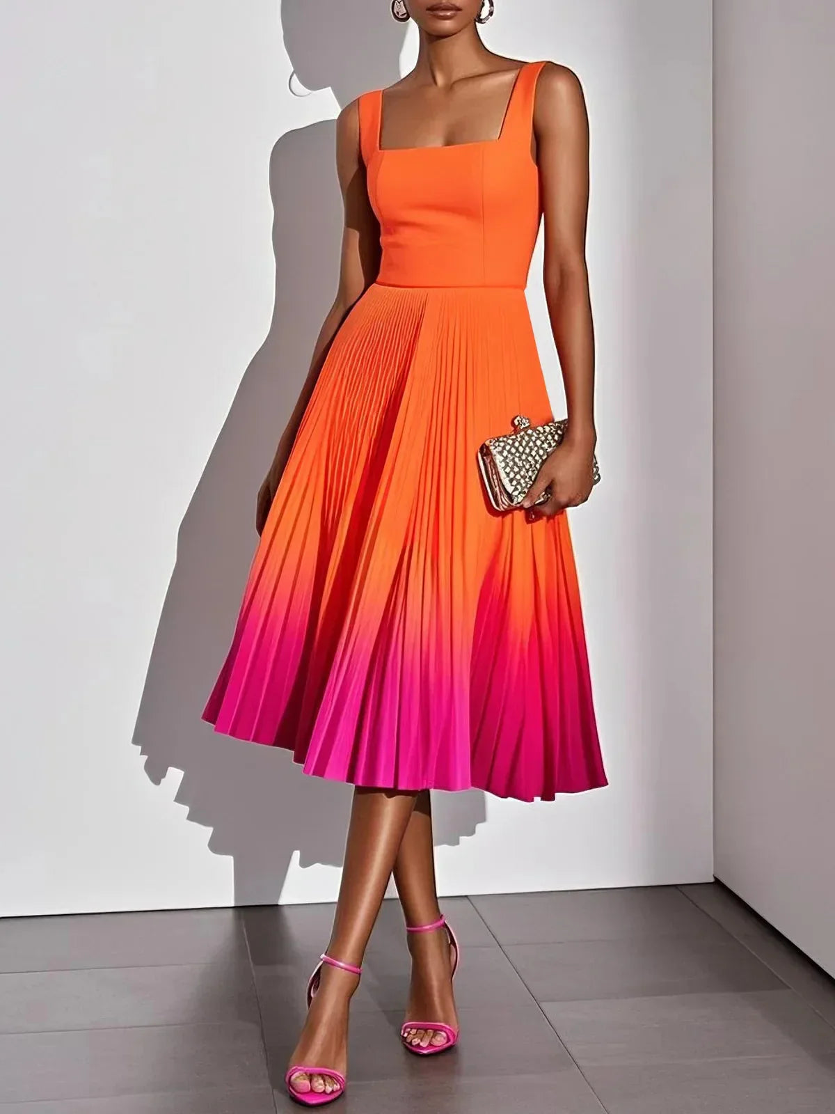 Bianca Pleated Ombre Party Midi Dress