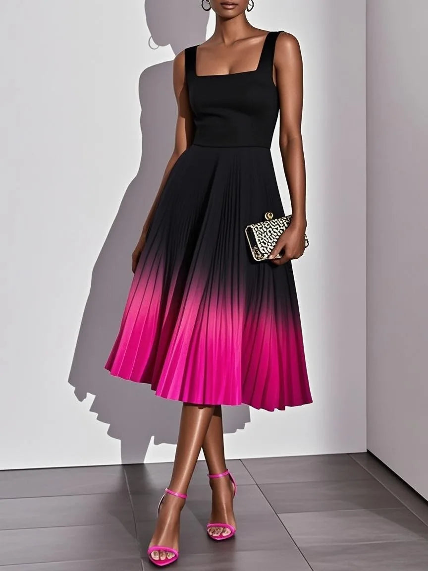 Bianca Pleated Ombre Party Midi Dress