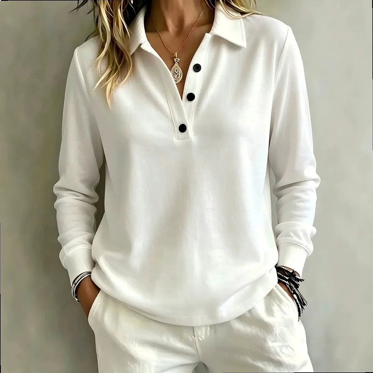 Delphine Button Placket Polo Top