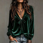 Solene Velvet V Neck Top