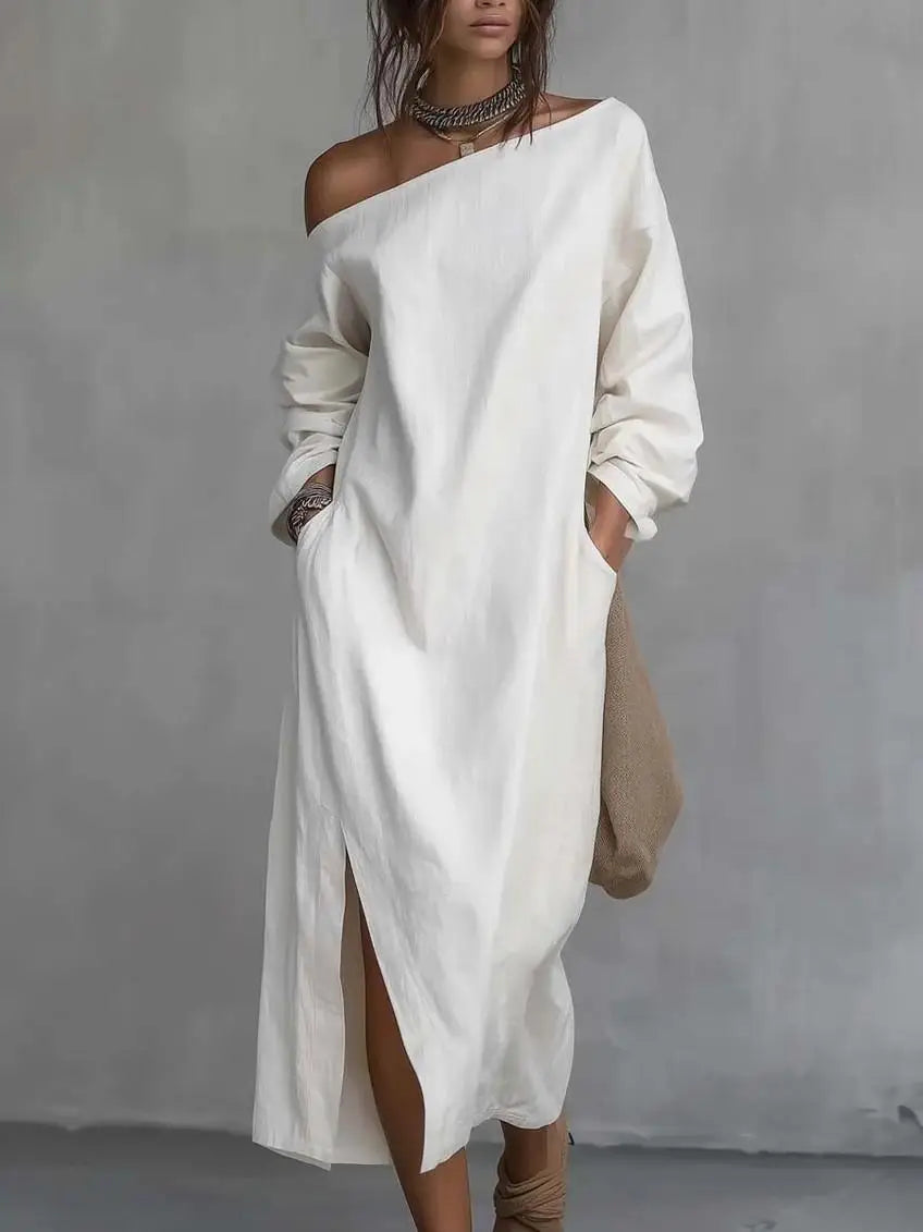 Valencia One Shoulder Linen Maxi Dress