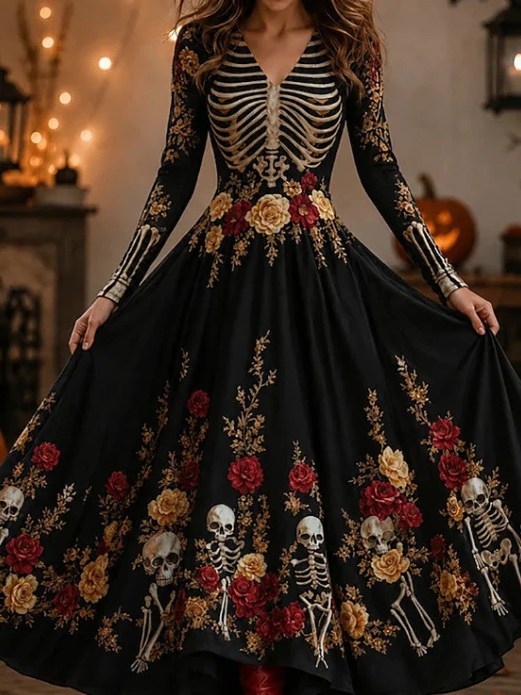Mariana Skeleton Print Maxi Dress