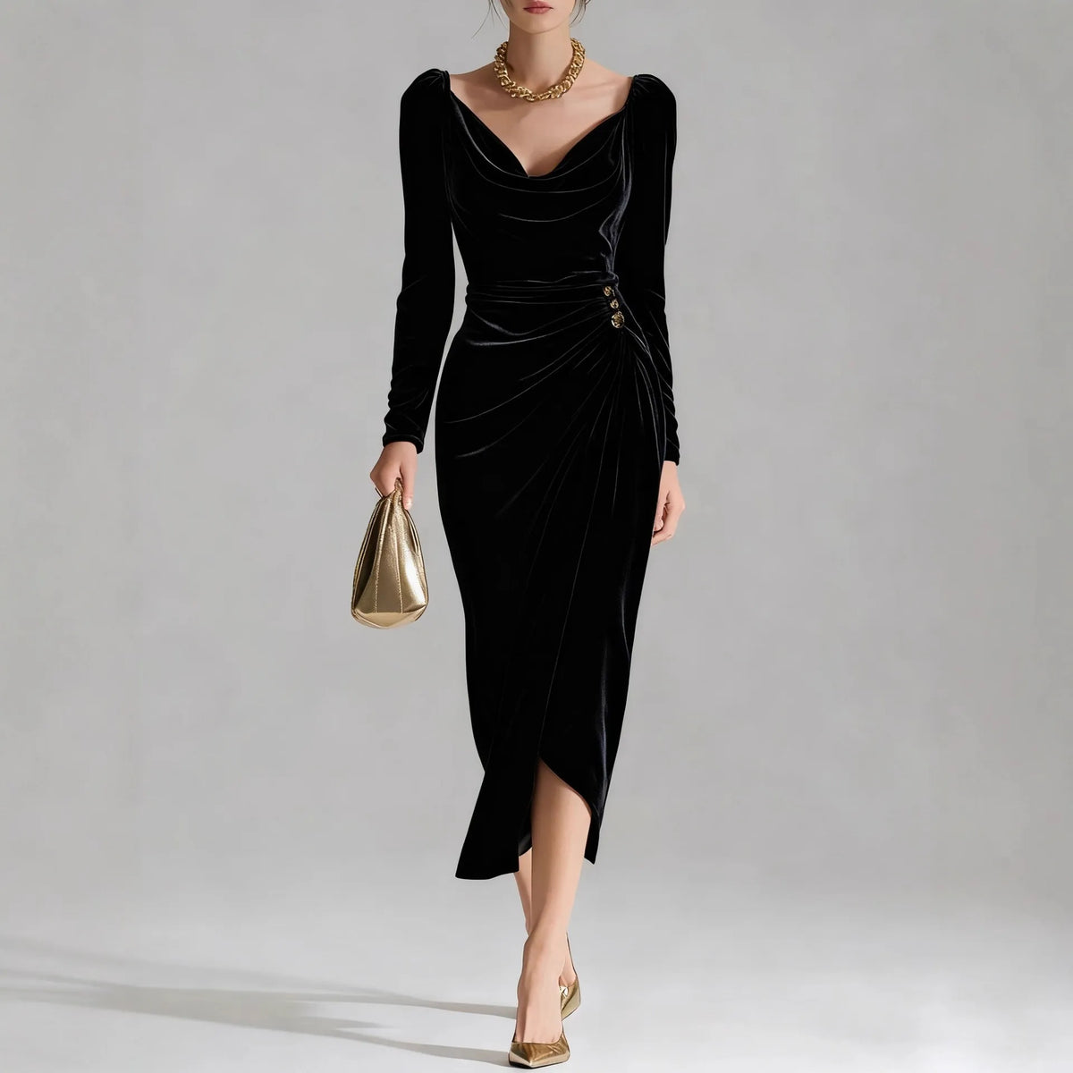 Veronica Velvet Ruched Midi Dress