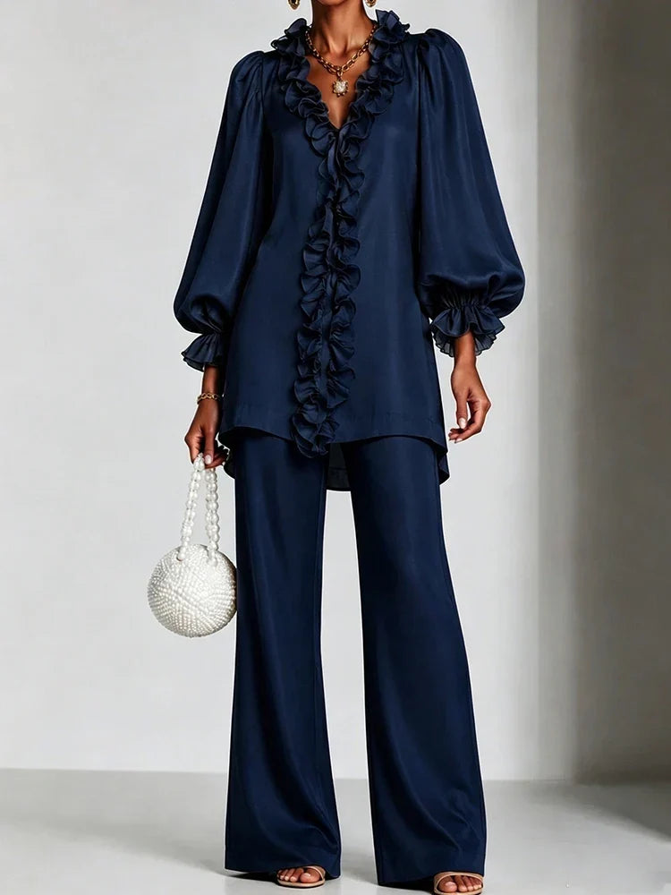 Rosalie Ruffle V-Neck Set