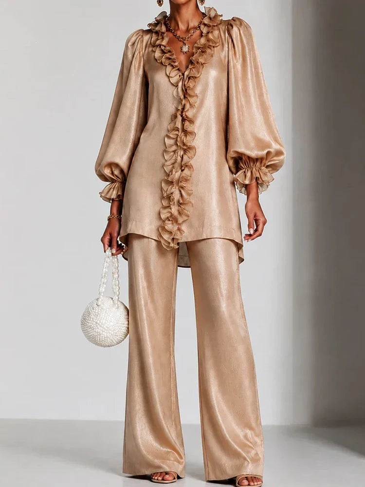Rosalie Ruffle V-Neck Set