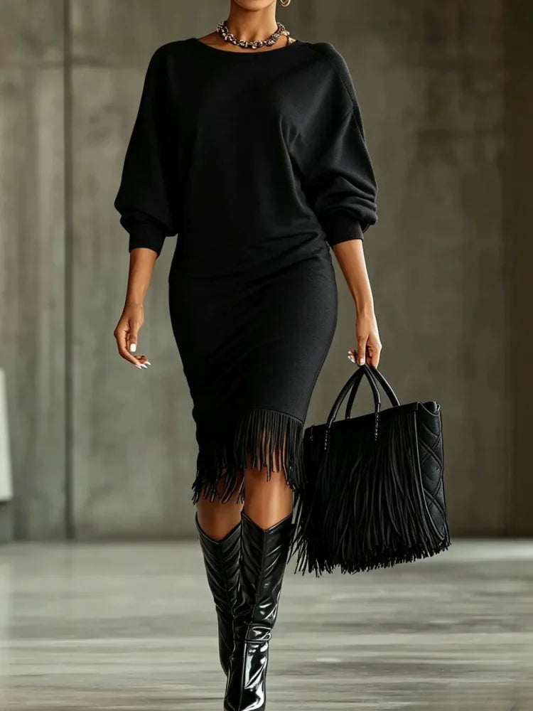 Adaline Fringe Hem Sweater Dress
