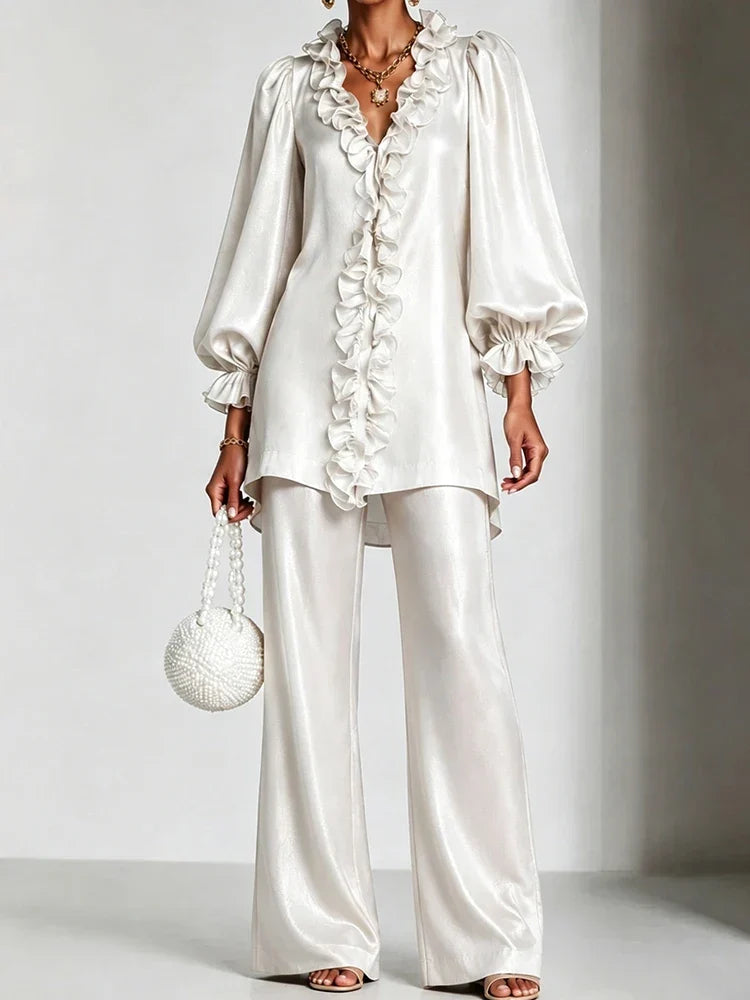Rosalie Ruffle V-Neck Set