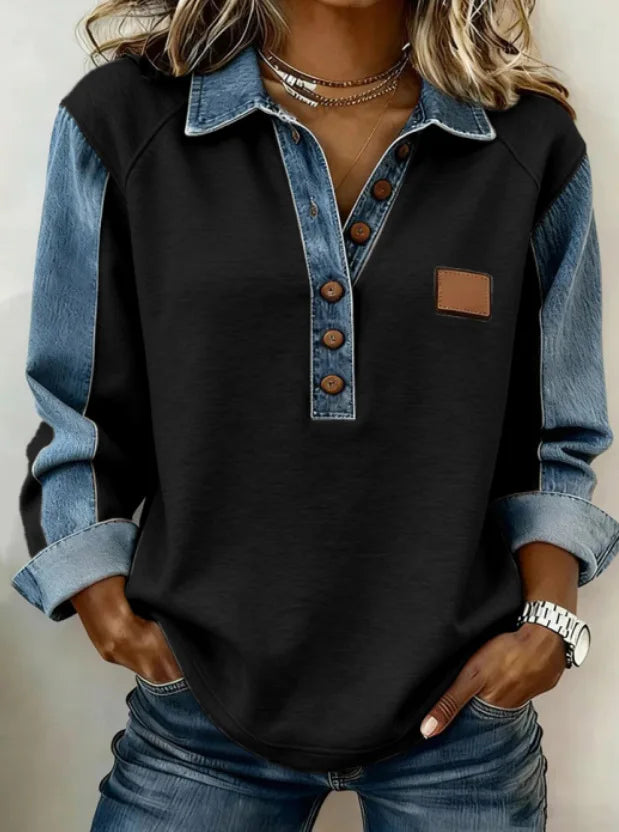 Roxane Denim Trim Blouse