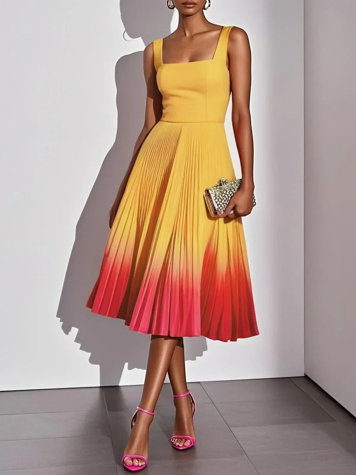 Bianca Pleated Ombre Party Midi Dress