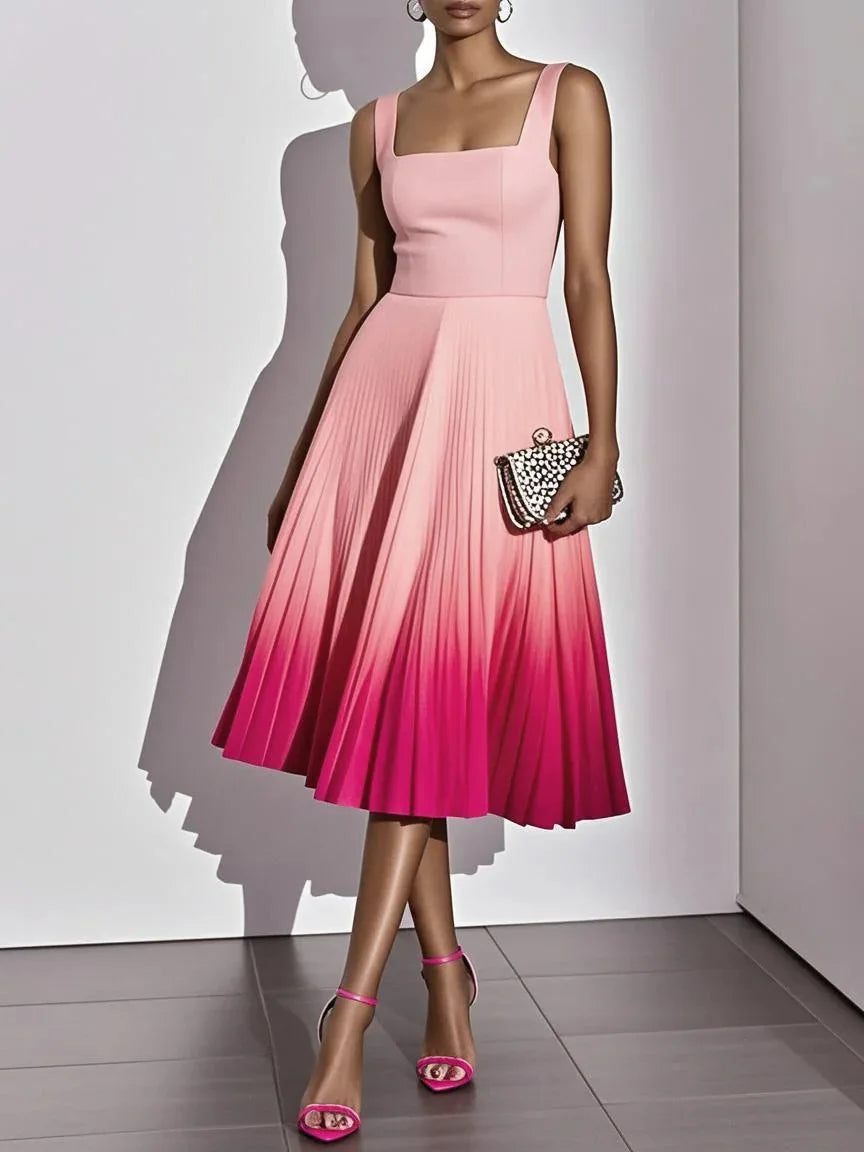 Bianca Pleated Ombre Party Midi Dress