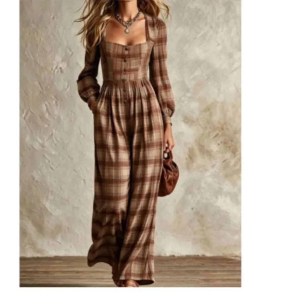 Margot Plaid Wide Leg Jumpsuit
