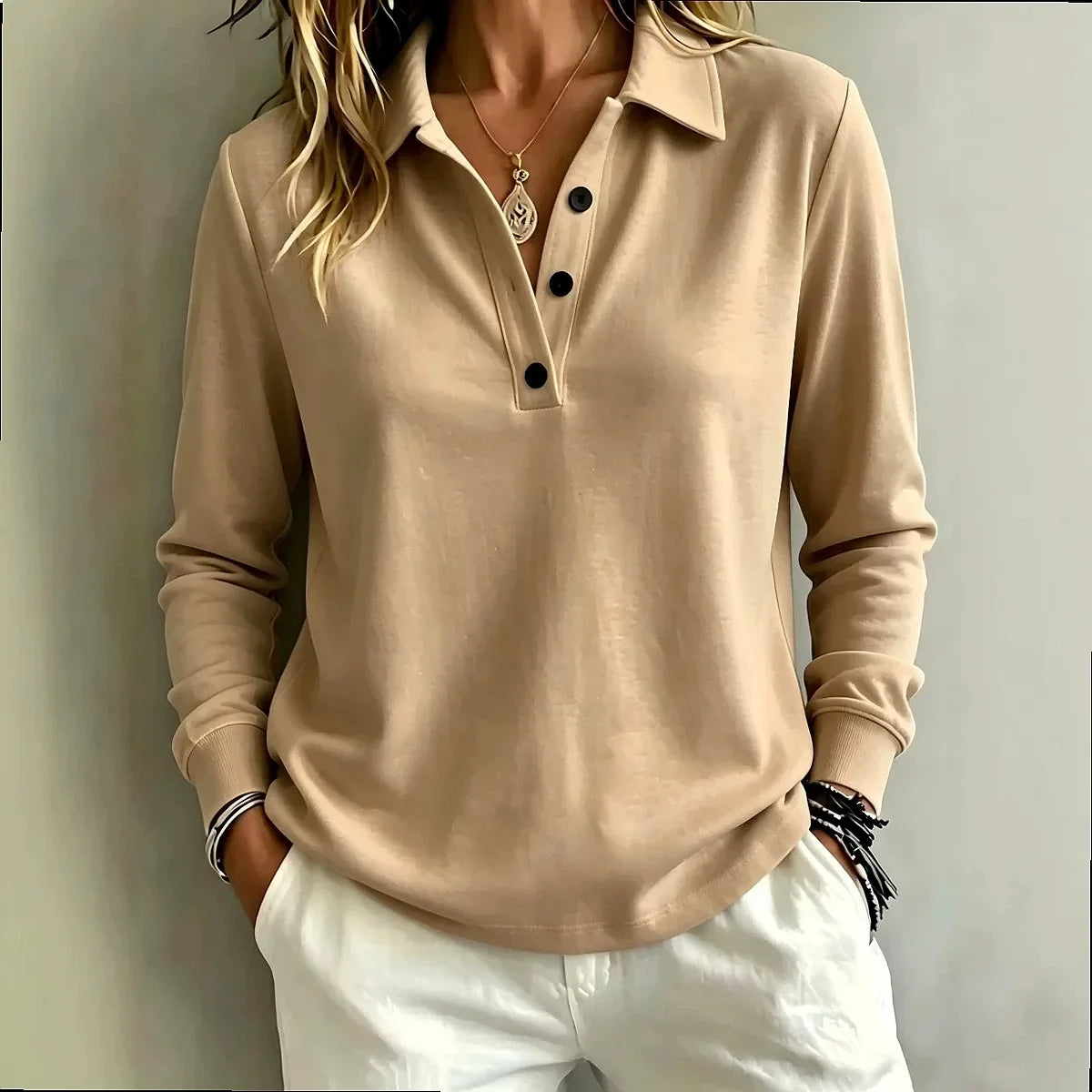 Delphine Button Placket Polo Top