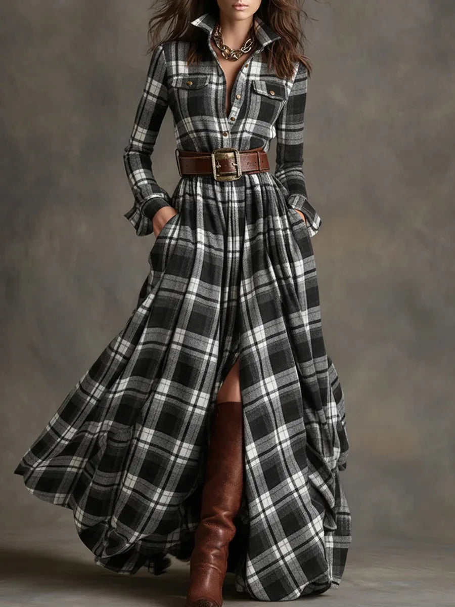 Rosalie Plaid Button Maxi Dress