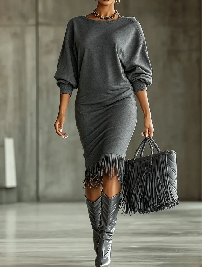 Adaline Fringe Hem Sweater Dress