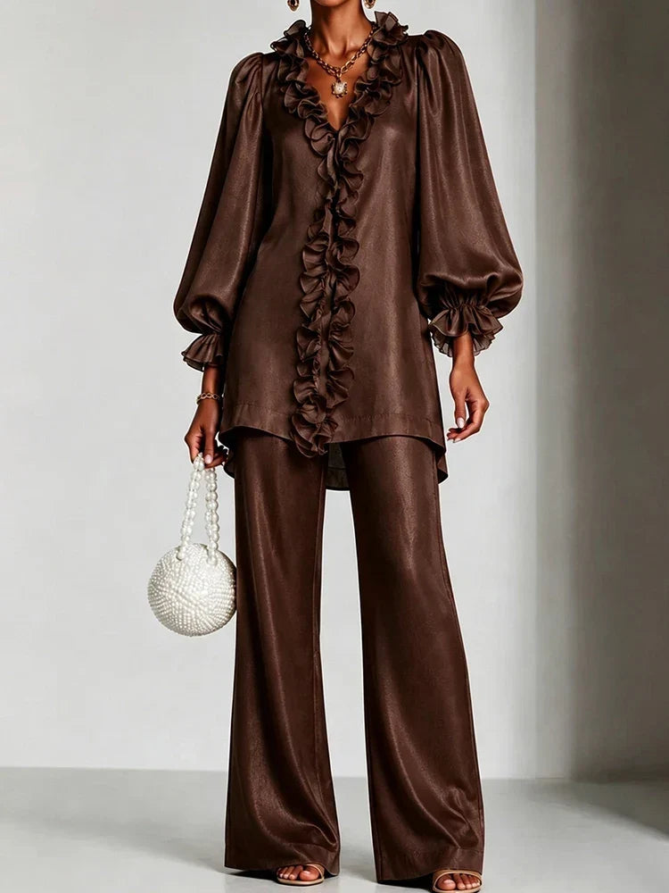 Rosalie Ruffle V-Neck Set