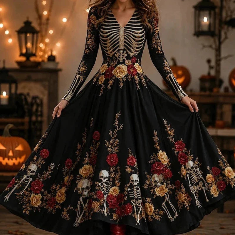 Mariana Skeleton Print Maxi Dress