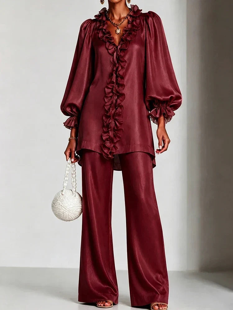 Rosalie Ruffle V-Neck Set