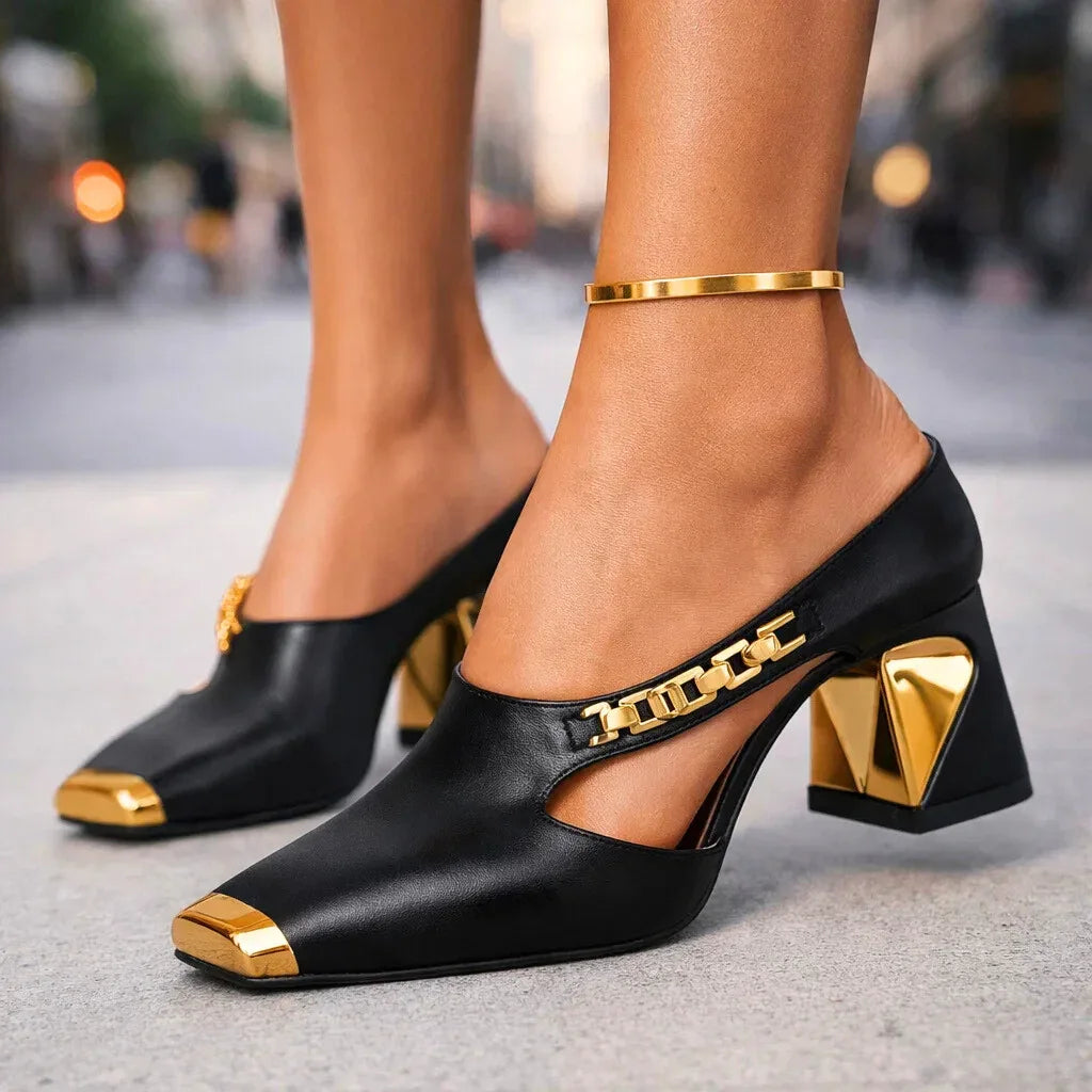 Corinne Metallic Toe Mule