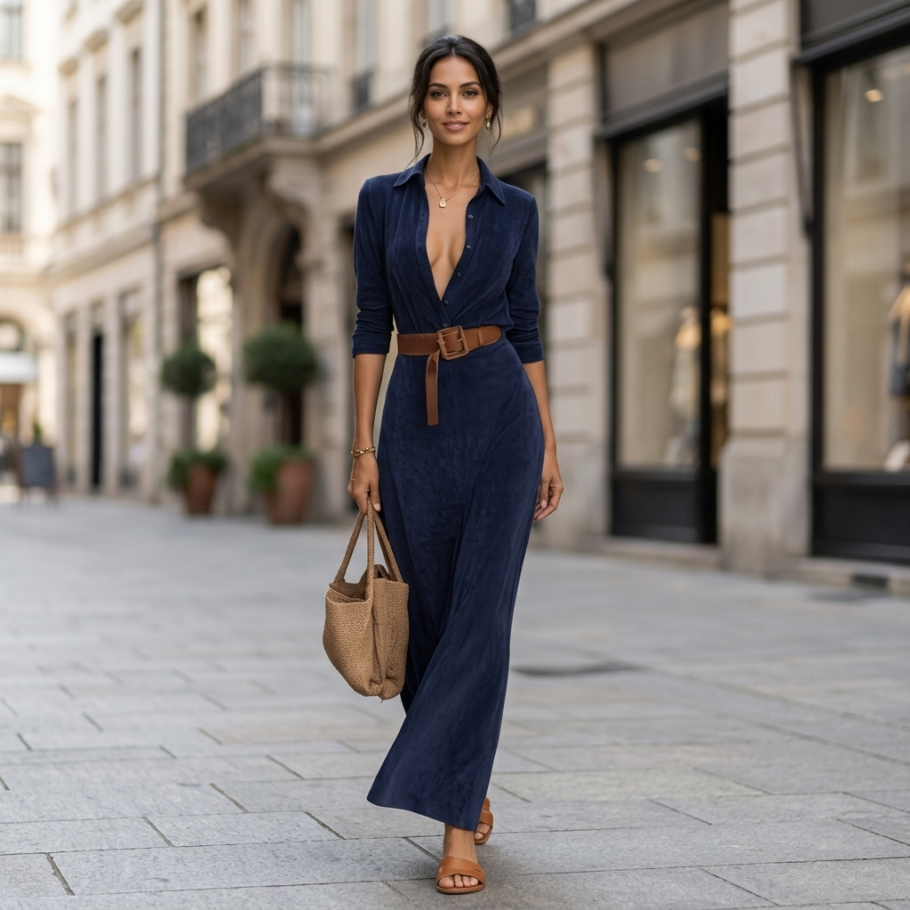 Evangeline Brushed Velvet  Shirt Dress